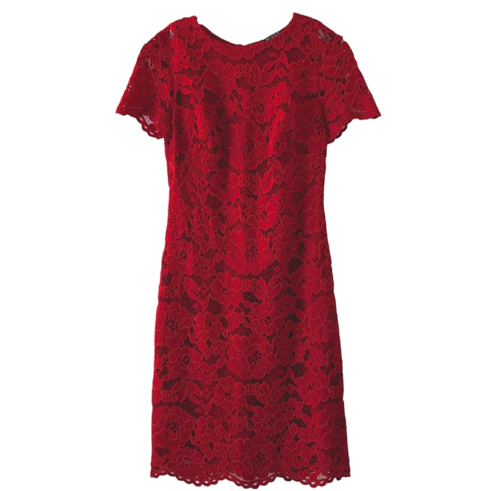 Lauren Ralph Lauren red lace mid-length cocktail dress
